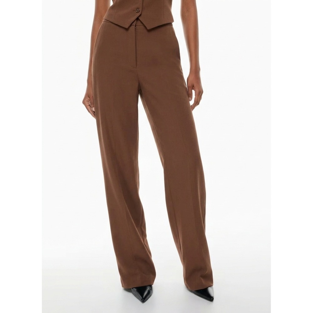 Aritzia Wilfred Alanya Pant High Waisted Wide Leg Crepe Trousers Brown Size 6